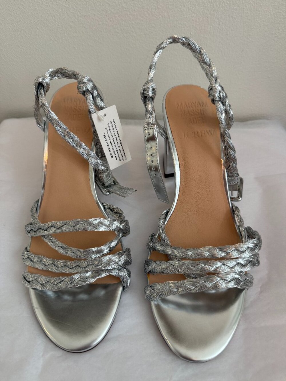 Maryam Nassir Zadeh x J.Crew Silver Braided Sandal Heels 9.5